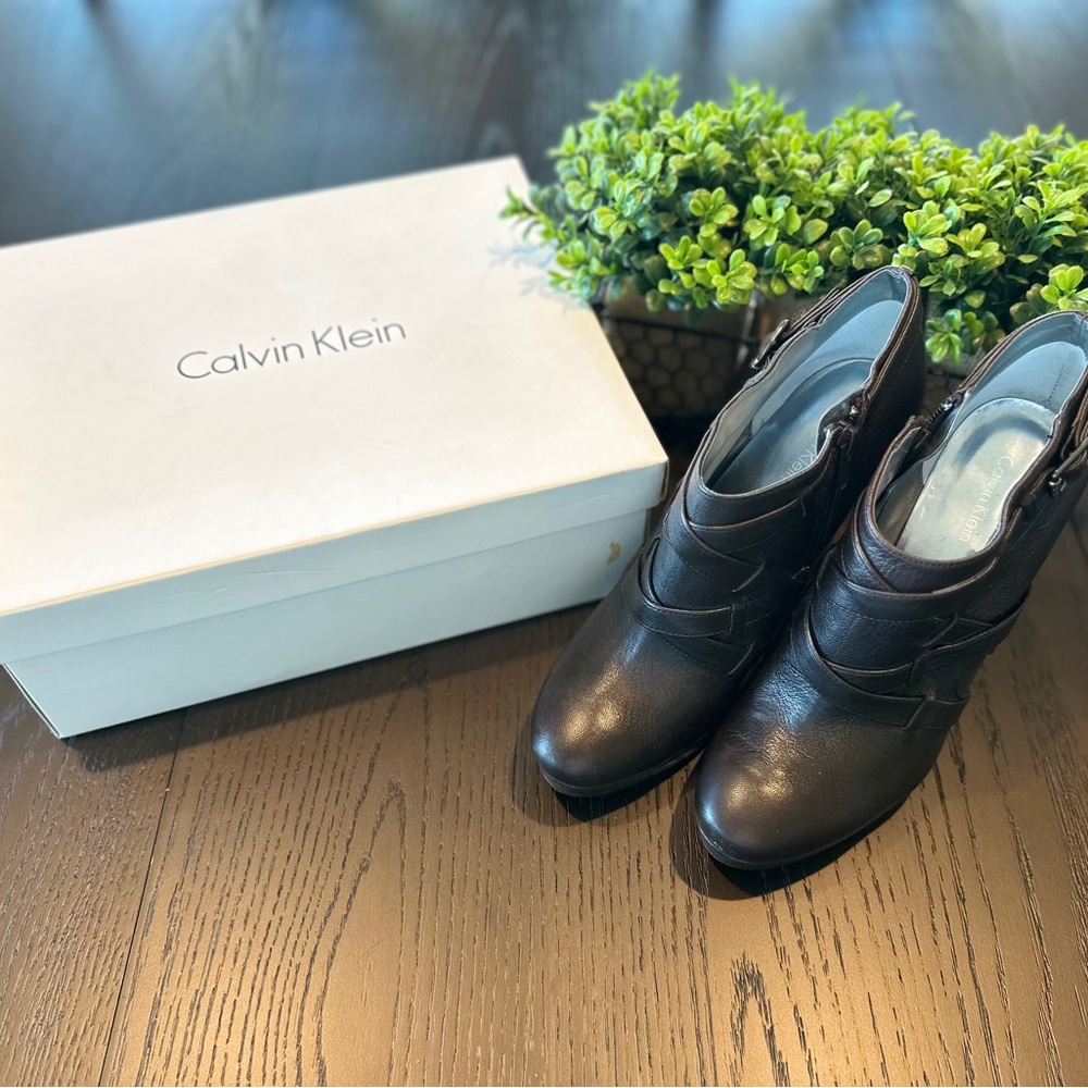 Calvin Klein Brown Leather Booties